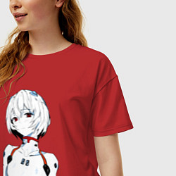 Футболка оверсайз женская Рей Аянами Rei Ayanami Ева Евангелион, цвет: красный — фото 2