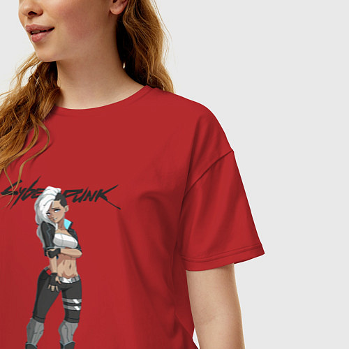 Женская футболка оверсайз Vi cyberpunk 2077 / Красный – фото 3