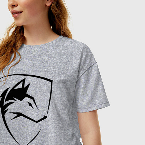 Женская футболка оверсайз Wolf Emblem Jaw / Меланж – фото 3