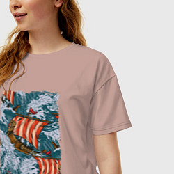 Футболка оверсайз женская Драккары Морской бой, цвет: пыльно-розовый — фото 2