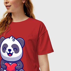 Футболка оверсайз женская Панда с сердцем!, цвет: красный — фото 2