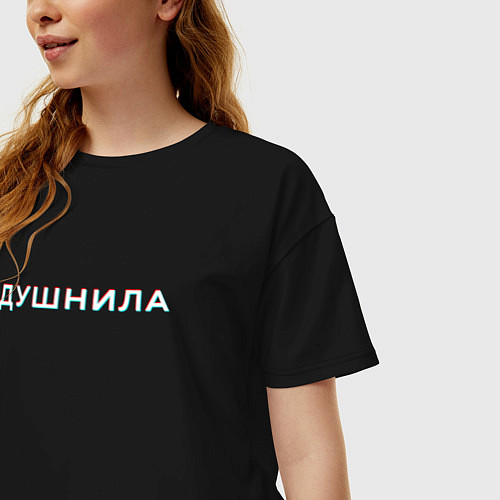 Женская футболка оверсайз ДУШНИЛА ГЛИТЧ / Черный – фото 3