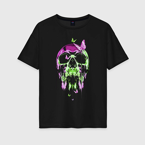 Женская футболка оверсайз Skull & Butterfly Neon / Черный – фото 1