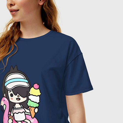 Женская футболка оверсайз Toca Boca девочка геймер / Тёмно-синий – фото 3