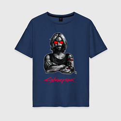 Женская футболка оверсайз Джонни в красных очках Cyberpunk 2077