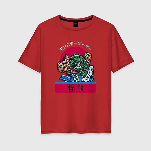 Женская футболка оверсайз Годзилла Япония / Красный – фото 1