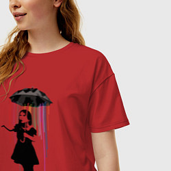 Футболка оверсайз женская BANKSY БЭНКСИ девушка под зонтом, цвет: красный — фото 2