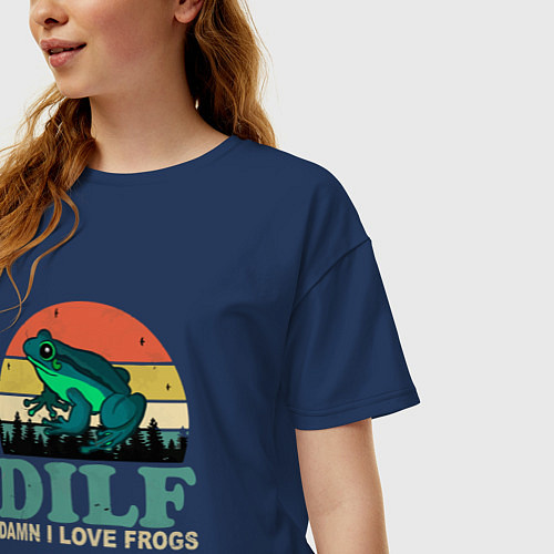 Женская футболка оверсайз I love frogs / Тёмно-синий – фото 3