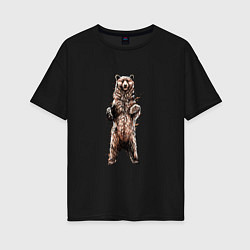 Женская футболка оверсайз Медведь стоит на задних лапах