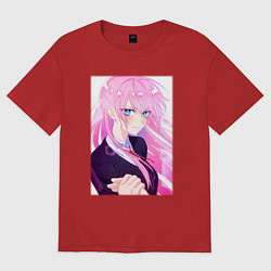 Футболка оверсайз женская Аниме Моя девушка не только милая Миттён Сикимори, цвет: красный