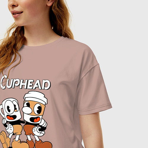 Женская футболка оверсайз Cuphead 2 чашечки / Пыльно-розовый – фото 3