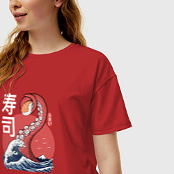 Футболка оверсайз женская Kraken Kawaii Sushi, цвет: красный — фото 2