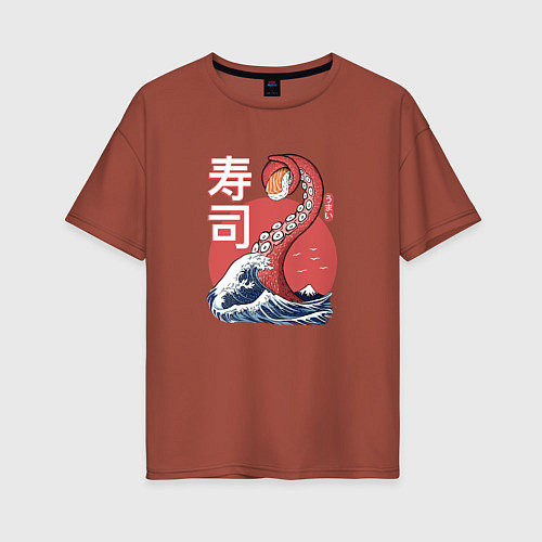 Женская футболка оверсайз Kraken Kawaii Sushi / Кирпичный – фото 1