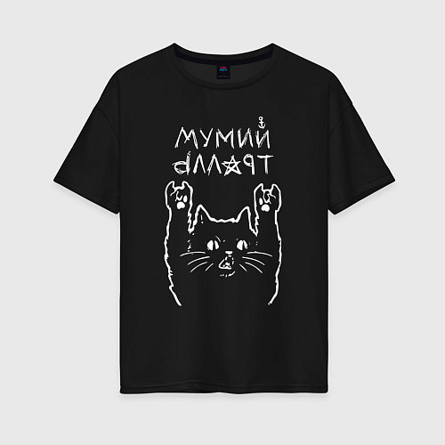 Женская футболка оверсайз Мумий Тролль Рок кот / Черный – фото 1