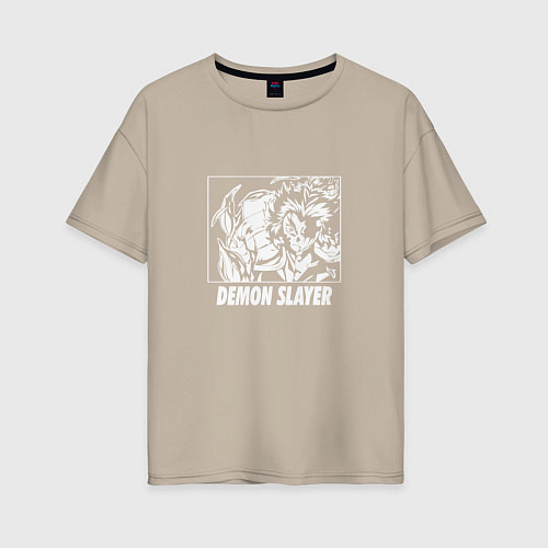 Женская футболка оверсайз Грозный Танджиро Клинок рассекающий демонов / Миндальный – фото 1