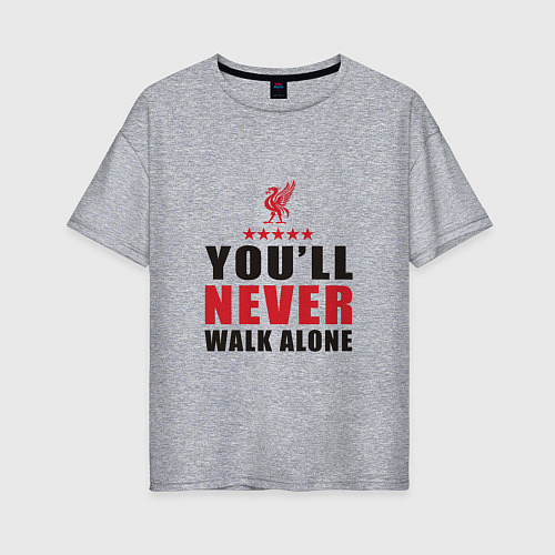 Женская футболка оверсайз Liverpool - Never Walk Alone / Меланж – фото 1