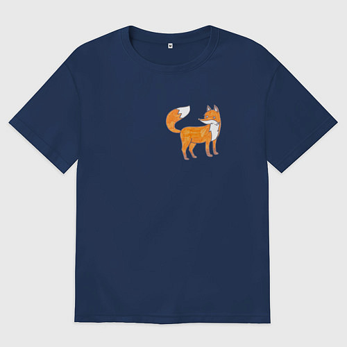 Женская футболка оверсайз Нарисованная фломастерами лиса / Тёмно-синий – фото 1