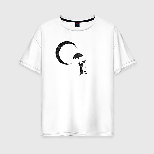 Женская футболка оверсайз Пингвин и Луна / Белый – фото 1