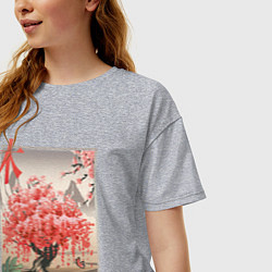 Футболка оверсайз женская Цветущая Сакура Япония, цвет: меланж — фото 2