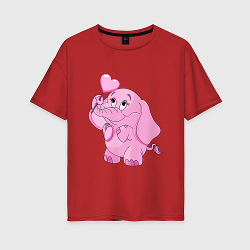 Женская футболка оверсайз Розовый слонёнок / Красный – фото 1