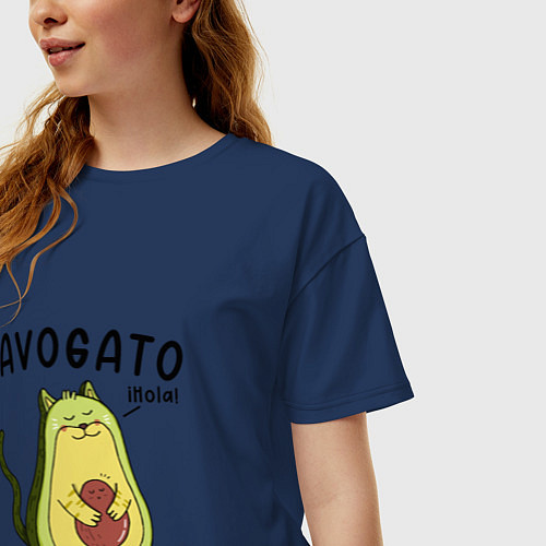 Женская футболка оверсайз Avogato кот / Тёмно-синий – фото 3