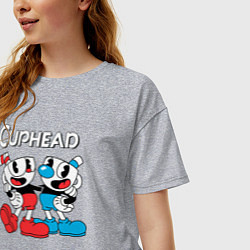 Футболка оверсайз женская Cuphead Чашечки, цвет: меланж — фото 2