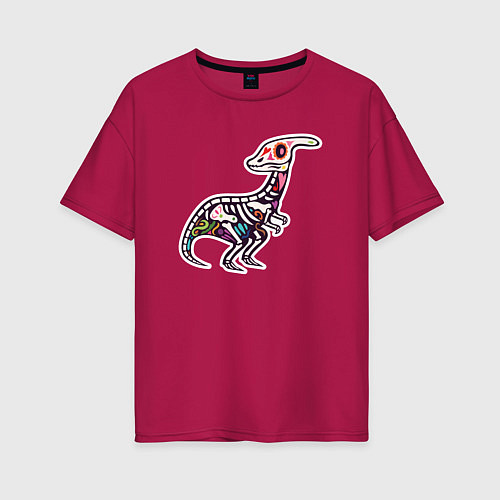 Женская футболка оверсайз Цветной скелет динозавра / Маджента – фото 1