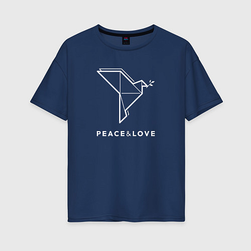 Женская футболка оверсайз Мирный голубь, оригами / Тёмно-синий – фото 1