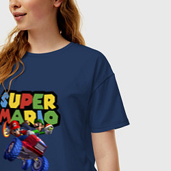 Футболка оверсайз женская Марио и Луиджи гонщики Super Mario, цвет: тёмно-синий — фото 2