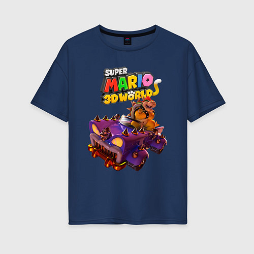 Женская футболка оверсайз Точило Боузера Super Mario 3D World / Тёмно-синий – фото 1