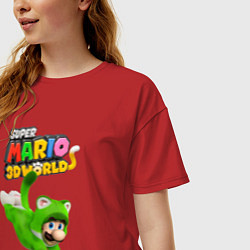 Футболка оверсайз женская Luigi cat Super Mario 3D World Nintendo, цвет: красный — фото 2