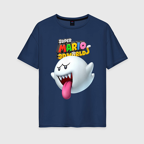 Женская футболка оверсайз Boo Super Mario 3D World Nintendo / Тёмно-синий – фото 1