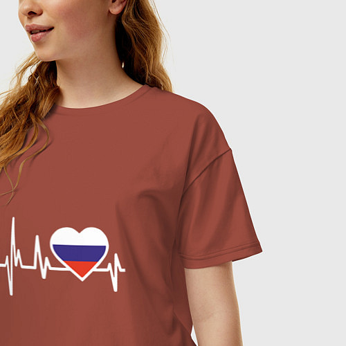 Женская футболка оверсайз Пульс России / Кирпичный – фото 3