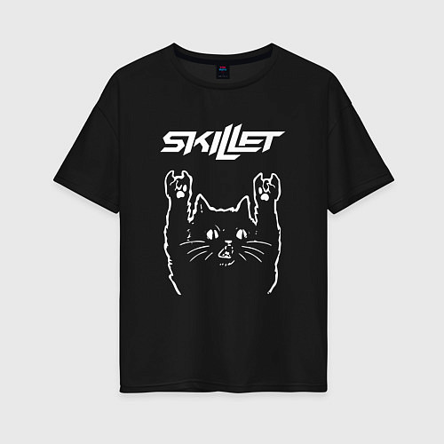 Женская футболка оверсайз Skillet Рок кот / Черный – фото 1