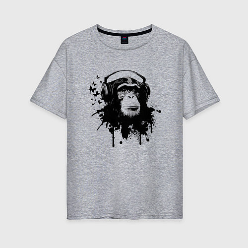 Женская футболка оверсайз Шимпанзе-меломан / Меланж – фото 1