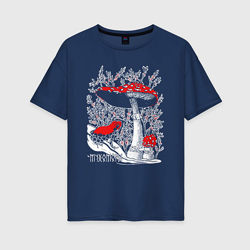 Женская футболка оверсайз Мухоморы и томатный узкорот / Тёмно-синий – фото 1
