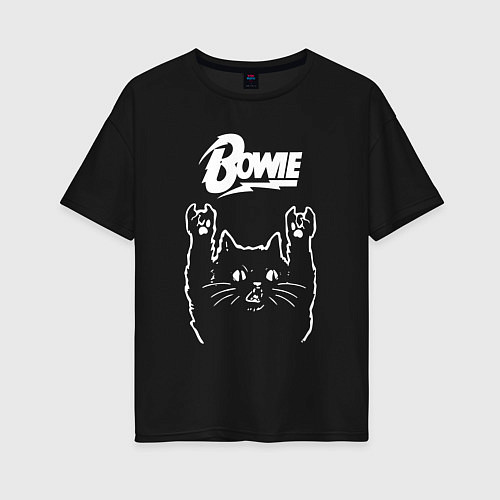 Женская футболка оверсайз Bowie Рок кот / Черный – фото 1