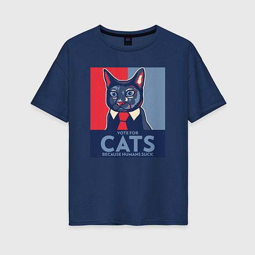 Женская футболка оверсайз Vote for cats / Тёмно-синий – фото 1