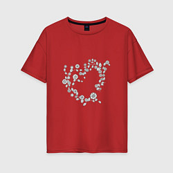 Женская футболка оверсайз Сердце из цветов и веточек
