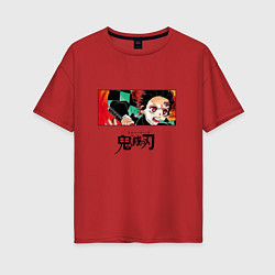 Женская футболка оверсайз Клинок, рассекающий демонов Танджиро лого