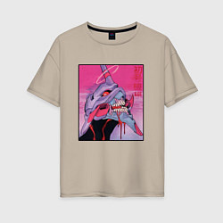 Футболка оверсайз женская Ева 02 Neon Evangelion, цвет: миндальный