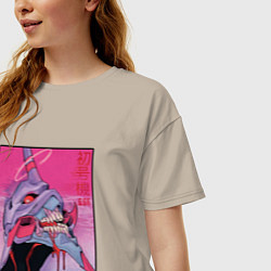 Футболка оверсайз женская Ева 02 Neon Evangelion, цвет: миндальный — фото 2