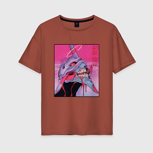 Женская футболка оверсайз Ева 02 Neon Evangelion / Кирпичный – фото 1