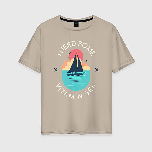 Женская футболка оверсайз Мне нужен витамин моря / Миндальный – фото 1