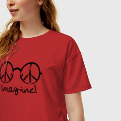 Футболка оверсайз женская Очки Джона Леннона Imagine, цвет: красный — фото 2