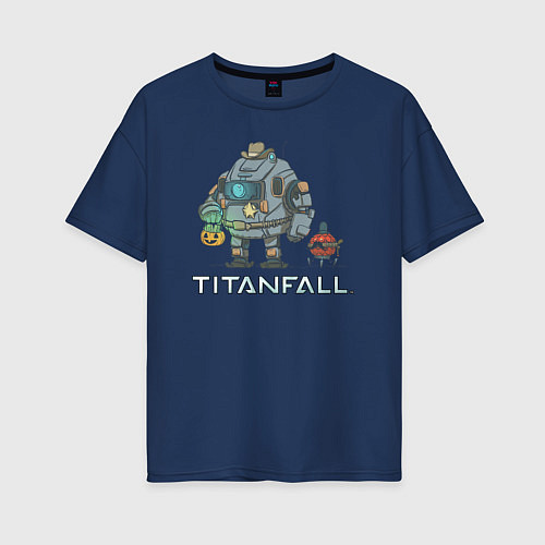 Женская футболка оверсайз Титанфол арт Helloween TITANFALL / Тёмно-синий – фото 1