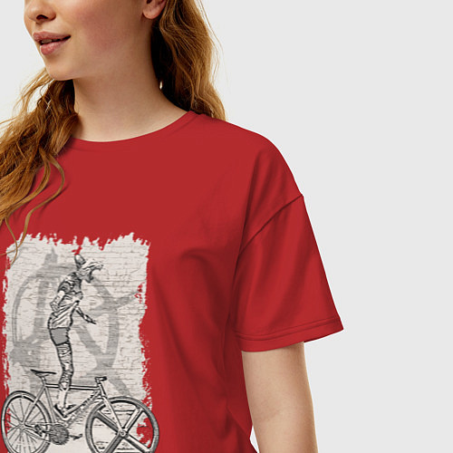 Женская футболка оверсайз Kitty bike punk / Красный – фото 3