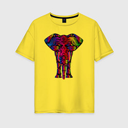 Женская футболка оверсайз Психоделически раскрашенный слон