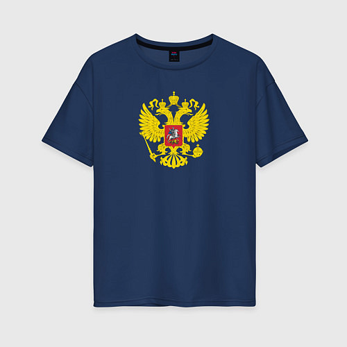 Женская футболка оверсайз Герб россии / Тёмно-синий – фото 1