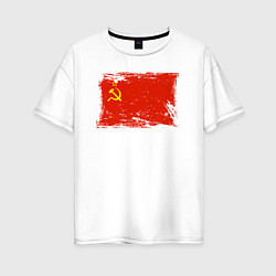 Футболка оверсайз женская Рваный флаг СССР, цвет: белый